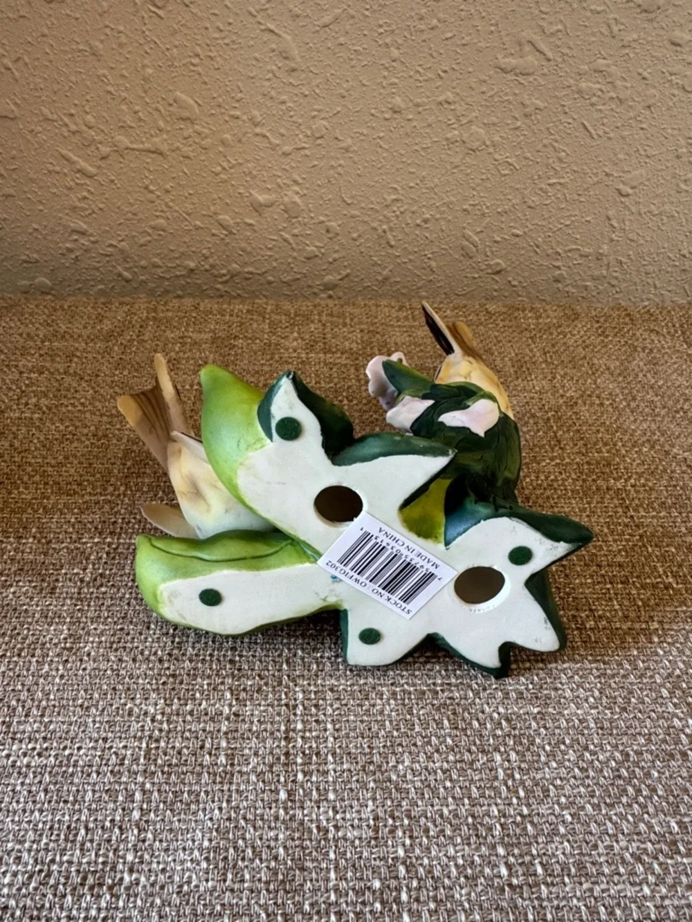 Decorative Ceramic Bird Figurine Pair in Black, White & Green